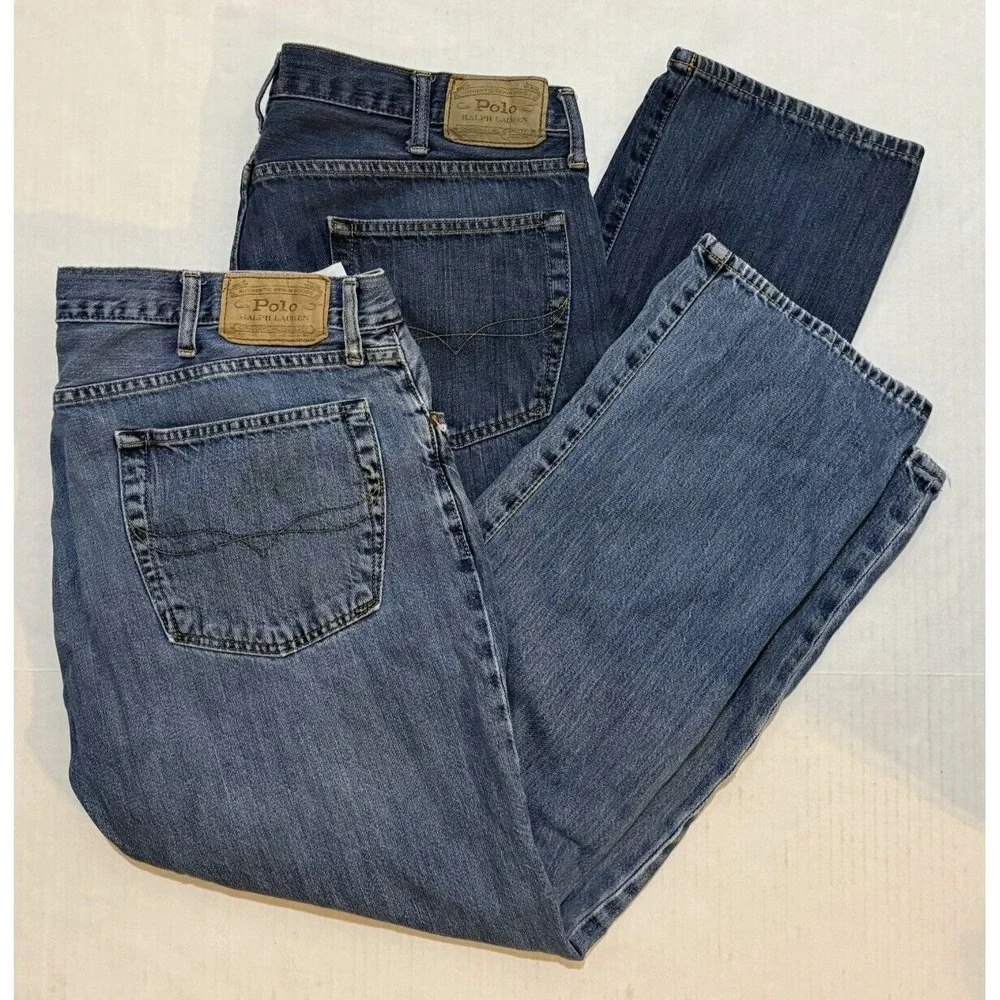 (2) Lot Polo Ralph Lauren‎ Classic Fit Blue Navy Jeans Slim Straight 38x30 Pants